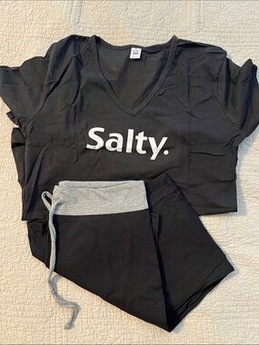 ComfortFit Women’s Black Pajama Set with Gray Waistband - Salty.